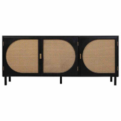 Credenza Alexandra House Living Nero Naturale Rattan Legno di paulownia 45 x 86 x 165 cm