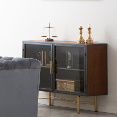 Credenza Alexandra House Living Marrone Metallo Vetro Legno di abete Legno MDF 35 x 80 x 100 cm