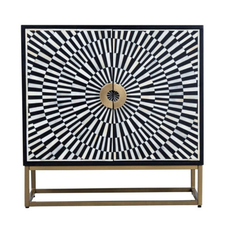 Credenza Romimex Bianco Nero Dorato Metallo Osso Legno di acacia 80 x 80 x 40 cm