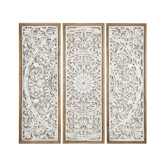 Set di 3 quadri Romimex Bianco Naturale Legno MDF 30 x 90 x 4 cm