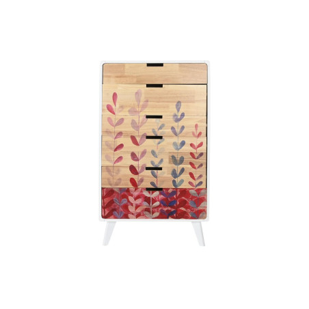 Cassettiera DKD Home Decor Scandi Naturale Legno d'albero della gomma Bianco Rosso Granato Legno MDF 60 x 30 x 108 cm