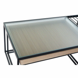 Tavolino da Caffè DKD Home Decor Nero Multicolore Naturale Legno Metallo Bambù Cristallo 110 x 60 x 45 cm