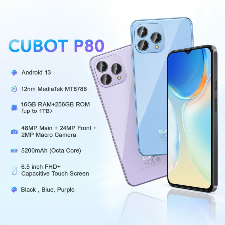 Smartphone Cubot P80 8 GB RAM 6,6" 256 GB Azzurro