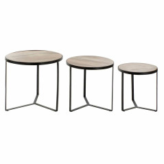 Set di 3 tavoli DKD Home Decor Marrone Nero Metallo Plastica Legno di mango 60 x 60 x 55 cm