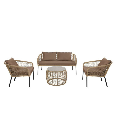 Set Tavolo con 3 Sedie DKD Home Decor Marrone rattan sintetico Acciaio (137 x 73,5 x 66,5 cm)